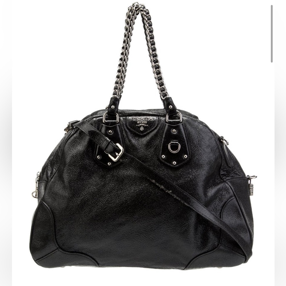 Prada Cervo Lux 24H Bowler Bag w/ Strap